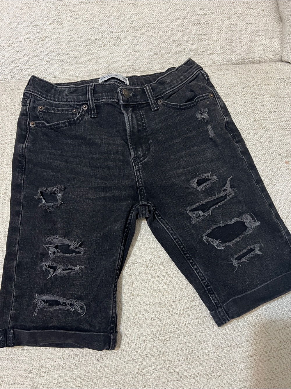 Abercrombie & Fitch Black Distressed Boyfriend Denim Bermuda Shorts